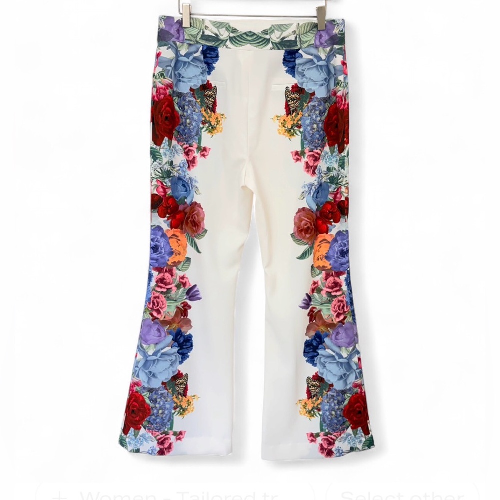 Alice + Olivia Floral Placement Pants 12 High Rise Wide Leg Designer Statement - Picture 4 of 9